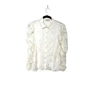 by TiMo Satin Ruched Sleeve Button Blouse Size M